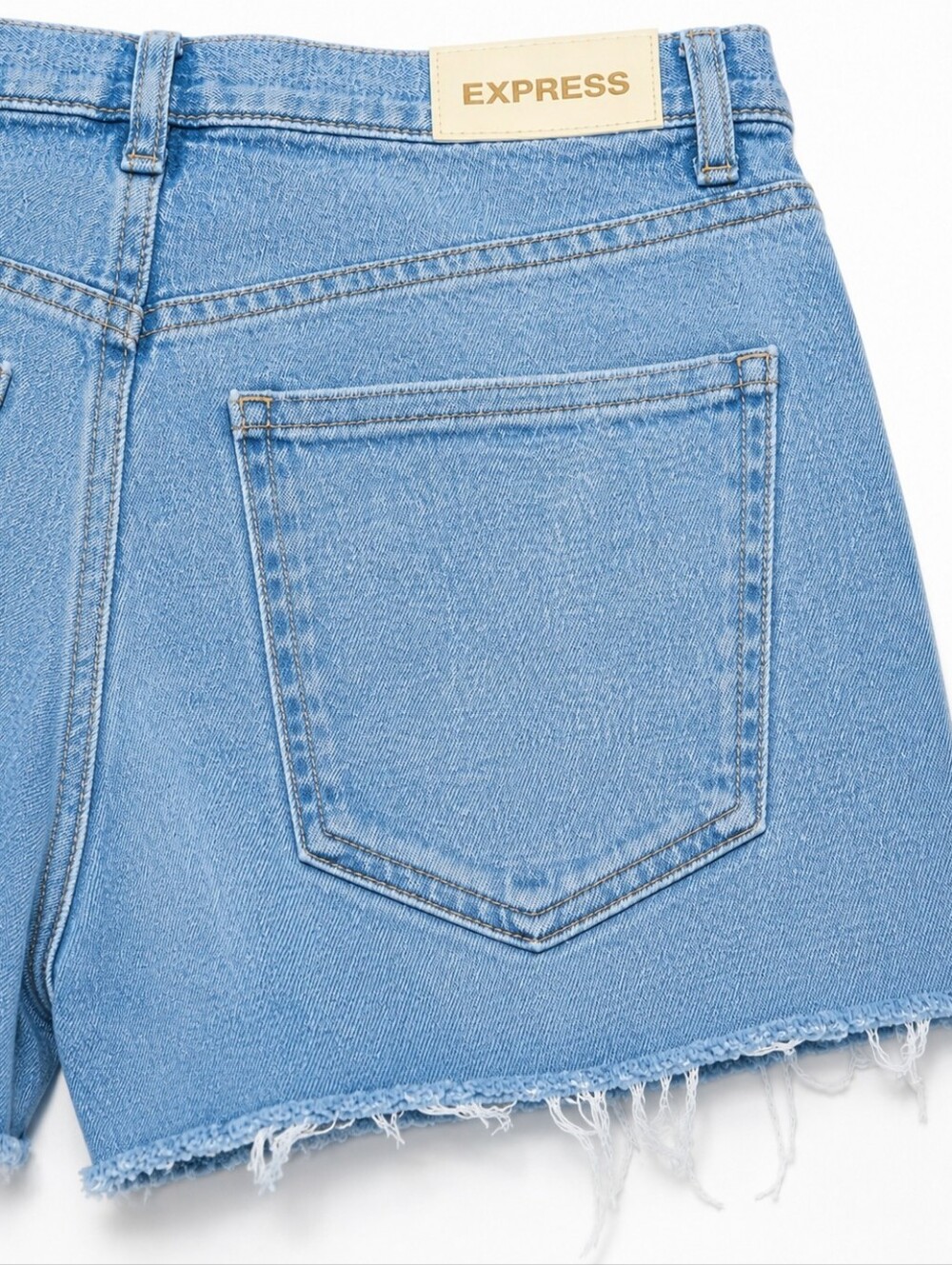 EXPRESS Mid Rise Light Wash Raw Hem Jean Shorts SIZE 4 Reg - Picture 5 of 6